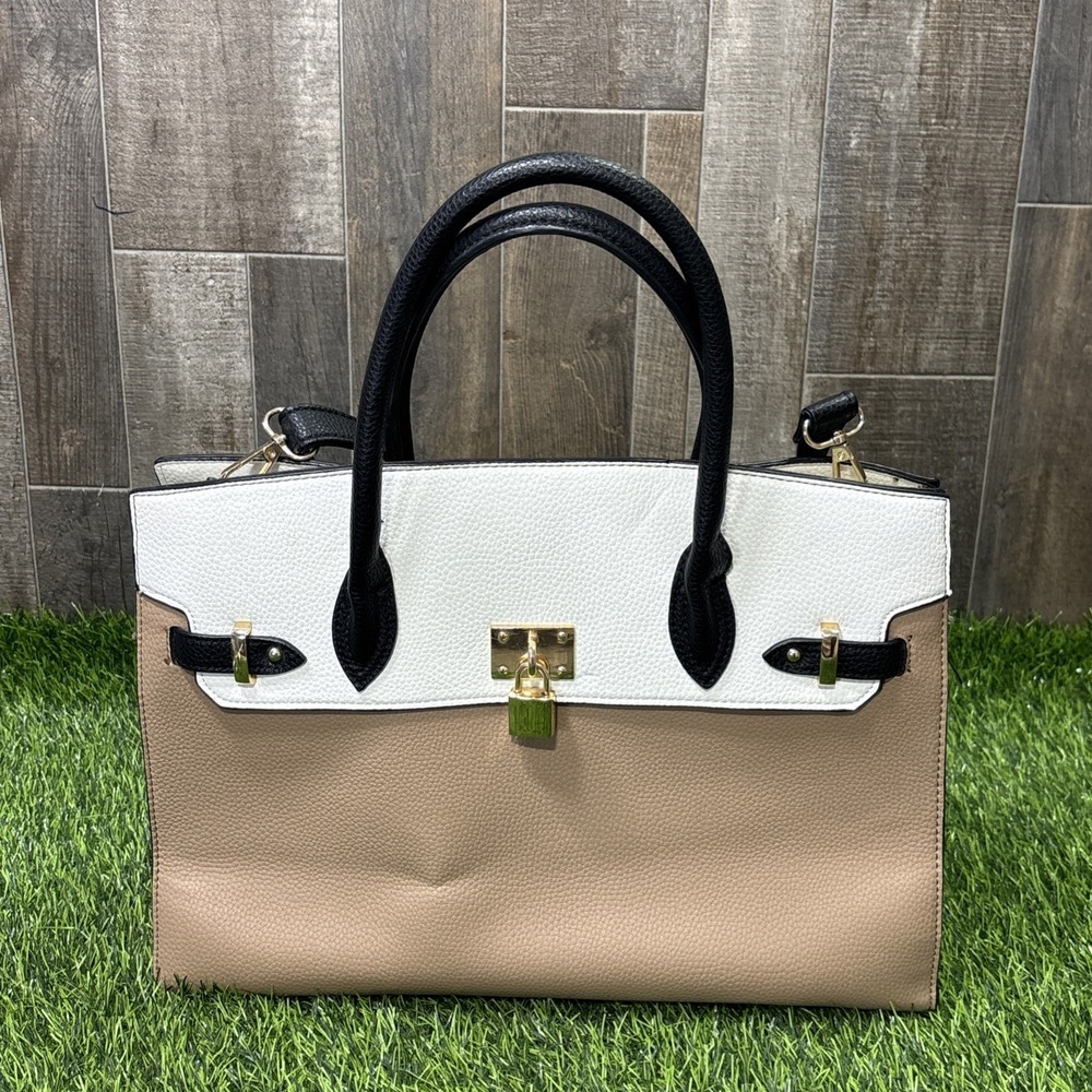 Women's Colorblock Satchel Handbag Top Handle Crossbody Gold Tone Lock Purse